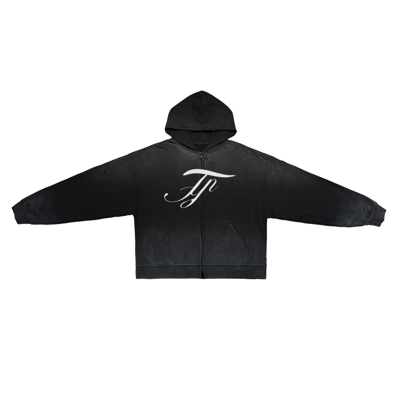Black Frayed Zip-up