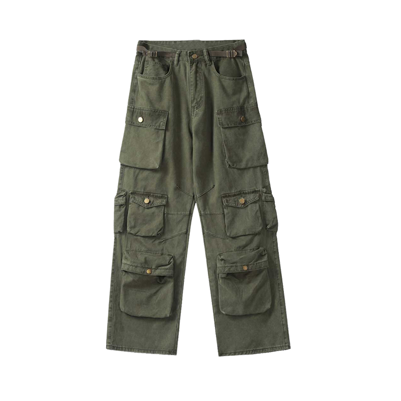 Olive Multi-Pocket Cargo Jeans